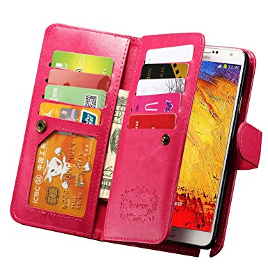 Note 3 Case, Galaxy Note 3 Case, Joopapa Note 3 Wallet Case,Pu Leather Case Magnet Wallet Credit Card Holder Flip Cover Case Built-in 9 Card Slots & Stand Case for Samsung Galaxy Note 3 N9000 (Pink)