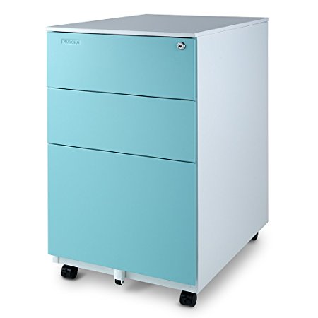 Aurora Modern Mobile File Cabinet, White/Aqua Blue (FC-103BL)