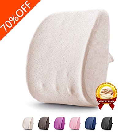 Balichun Lumbar Pillow Memory Foam Lower Back Support Cushion Pillow for Car, Office Chair and Travel-Ergonomic Design Pillow Relieves Back Pain (Warm Beige)