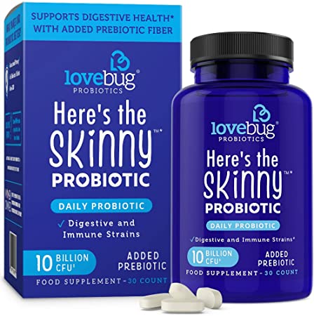 Lovebug Probiotics Here's The Skinny Daily Probiotic for Men & Women, 30 Tablets