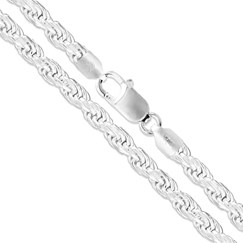 Sterling Silver Men's Diamond-Cut Rope Chain 3mm 3.3mm 3.7mm 4.7mm 5.4mm 6mm 7mm 8mm Solid 925 Italy Heavy Necklace