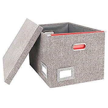 Collapsible File Storage Organizer - File Box Hanging File Box Organizer Filing Box Decorative Office Box with Handles and Removable Lid for Letter/Legal Storage Bins Grey