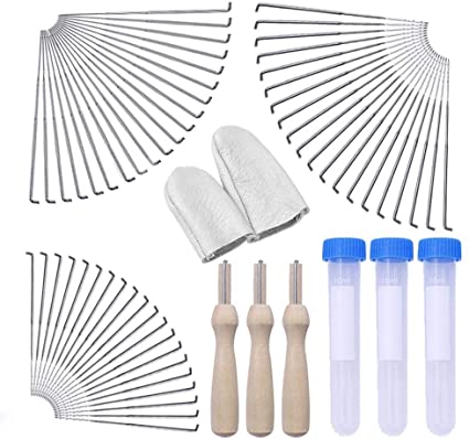 Janedream 68pcs Felting Needles Wool Handcraft Felt Tools,60 Needles with 3 Clear Bottles,3 Wooden Handles and 2 Leather Finger Cot