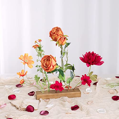 REAMTOP Classic Artificial Floral Arrangements with Vase, Easy DIY Craft Furniture Décor Silk Flower, Modern Fake Flower for Home & Office (Burn Orange & Burgundy)