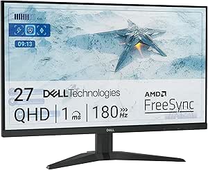 Dell G2725D 27" QHD (2560x1440) Écran PC Gaming, 180Hz, IPS, 1ms, AMD FreeSync, 99% sRGB, DisplayPort, 2X HDMI, Garantie 3 Ans, Noir