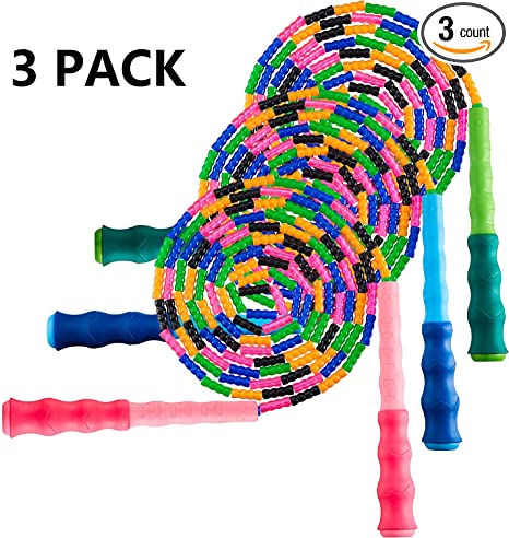 Zonon 3 Pieces Soft Beaded Jump Rope Adjustable Segment Skipping Rope Tangle-Free Jump Rope with Anti-Slip Grip for Outdoor and Indoor Sports