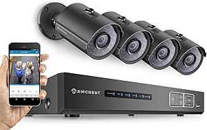 Amcrest HD 720P 4CH Video Security System - Four 1280TVL 1.0-Megapixel Weatherproof IP67 Bullet Cameras, 65ft IR LED Night Vision, 1TB HDD, HD Over Analog/BNC, Smartphone View (Black)