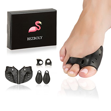 Breathable Bunion Corrector & Bunion Splint Kit by BEZBOLY - Relief pain in Hammer Toe, Hallux Valgus - Soft Black Silicone Toe Separator for Big toe, Pinky toe