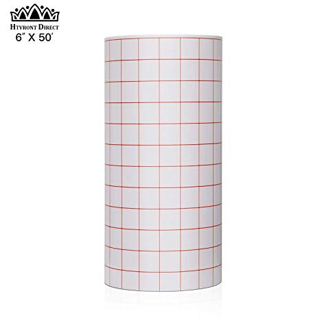 Clear Vinyl Transfer Paper Tape Roll 6" x 50 Feet Clear w/Red Alignment Grid - Application Transfer Tape Perfect for Cricut Cameo Self Adhesive Vinyl for Signs Stickers Decals Walls Doors & Windows