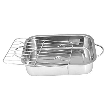 Kosma Stainless Steel Deep Roasting Pan | Baking Tray with Grill | Roasting Pan with Rack | Roaster - 30 Cm