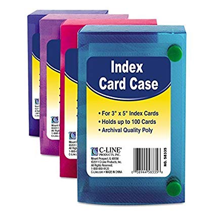 C-LINE Polypropylene Index Card Case for 100 3 x 5 Inch Cards, Assorted (CLI58335), 2 Packs sold as 2 packs of 1 each assorted colors
