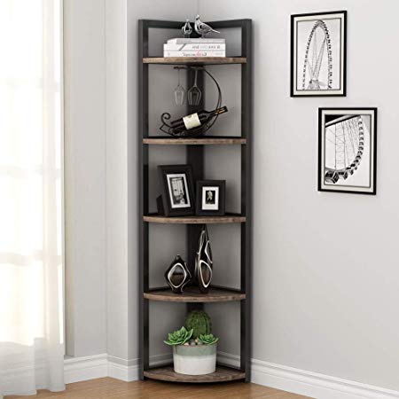 Tribesigns 5 Tier Corner Shelf, Rustic Corner Storage Rack Plant Stand Small Bookshelf for Living Room, Home Office, Kitchen, Small Space