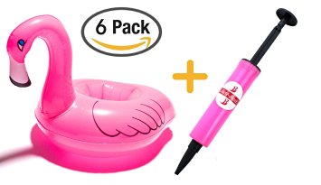 Inflatable Flamingo Coasters Drink Holder For Water Fun Swimming Floats (6 Packs) with a Mini Air Pump