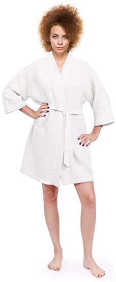 Women's Knee Length Waffle Weave Kimono Bathrobe