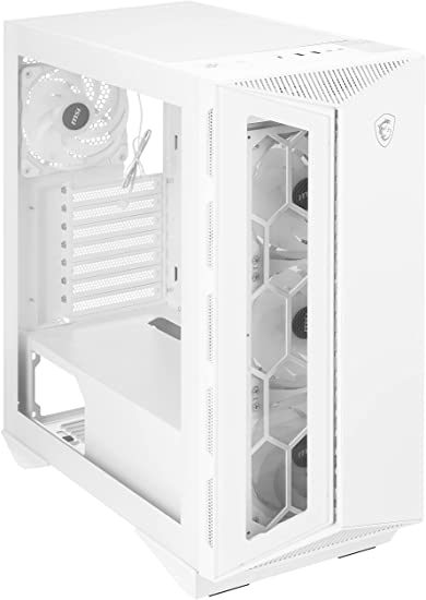 MSI MPG GUNGNIR 110R White Premium Mid-Tower PC Gaming Case – Tempered Glass Side Panel – RGB 120mm Fan – Liquid Cooling Support up to 420mm Radiator x 1 – Cable Management System