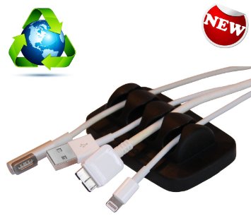 ENVISIONED Eco-Friendly Desktop Cable Organizer - No Bad Smell - Bundled with 2 Bonus Cable Clips! (Black) - Lifetime Warranty