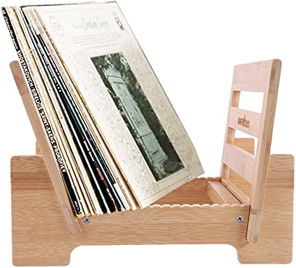 EricSuperStore Vinyl Record Storage, Album Records Stand Holder Bamboo Display Shelf Rack Easily Organizes 40-50 LP Music Albums(to Fits 7’’-12’’)