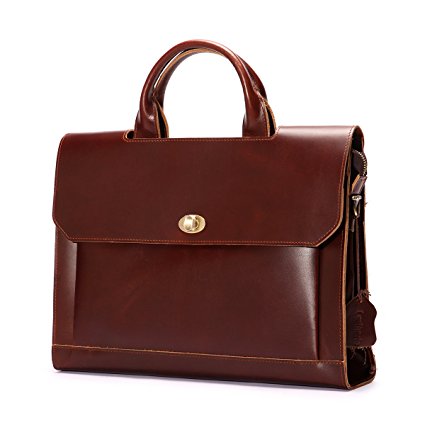 Leathario Mens Retro Leather Briefcase Laptop Bag Business Messenger Bag Cowhide Burgendy Bag