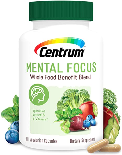 Centrum Mental Focus Nootropic Supplement, with Spearmint Extract and B-Vitamins Supports Focus, with Whole Food Blend, 30 Day Supply (60 Capsules)