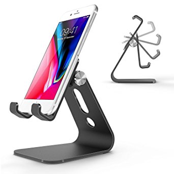 OMOTON Adjustable Phone Stand/iPhone Stand, [Advanced Hollow Design][Multi-Angle] Aluminum Cell Phone holder, Smartphone Dock for All Cell Phones and Tablets (Up to 8.0 inch), Black