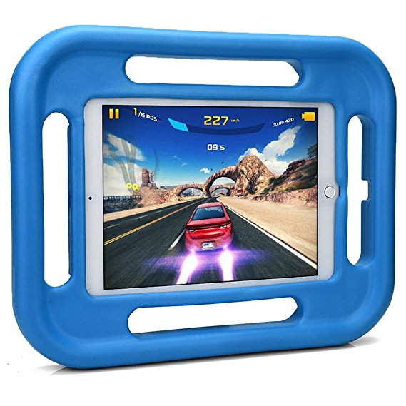 Apple iPad 6 case, iPad 5 case, iPad Air 1 & 2 case, COOPER GRABSTER Rugged Heavy Duty Gaming Children’s Toy Tough Rubber Bumper Drop Proof Protective Carry Case Cover Handle, Screen Protector (Blue)