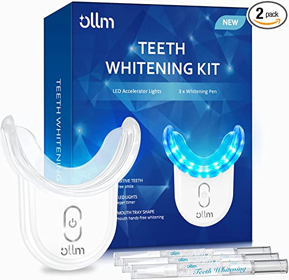 Teeth Whitening Kit Gel Pen Strips - Hydrogen Carbamide Peroxide for Sensitive Teeth, Gum, Braces Care 32X LED Light Tooth Whitener, Professional Oral Beauty Products Dental Tools with 2 Mouth Tray