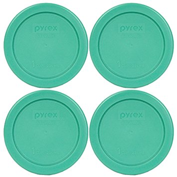Pyrex 7202-PC Round 1 Cup Green Plastic Lid Cover (4 Pack)