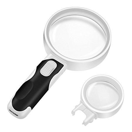 YOCTOSUN Magnifying Glass with LED Light 10X   5X Illuminated 2 Lens set. Best Lighted Handheld Magnifier Set for Seniors Reading, Hobby, Crafts, Computer Repair ,Jewelry Loupe, Maps & Stamps