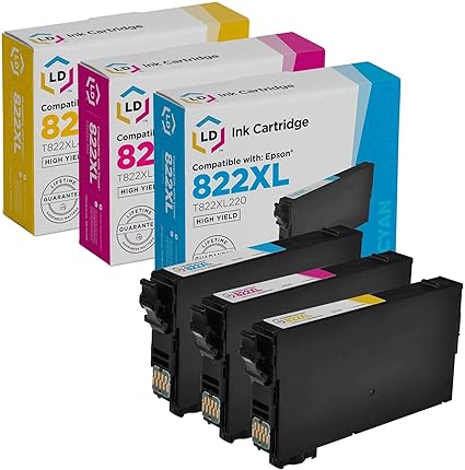 LD Remanufactured Ink Cartridge Replacements for Epson 822XL High Yield (Cyan, Magenta, Yellow 3-Pack)