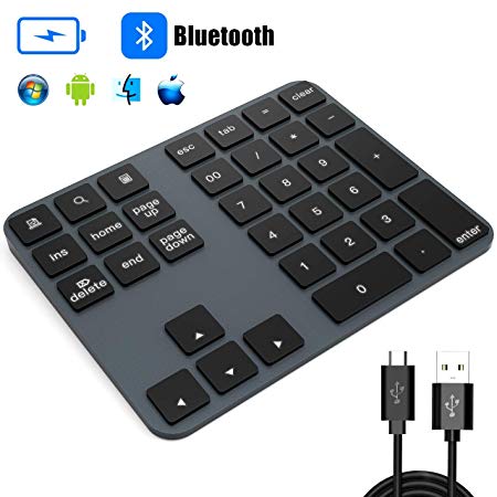 Numeric Keypad, TedGem Bluetooth Number Pad Portable Rechargeable Wireless Number Pad 34-Keys Aluminum Number Pad for Laptop Shortcut Keypad Data Entry Compatible with Windows/Android/iOS/OS