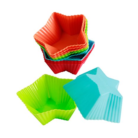 Webake Silicone Cupcake Liners, Muffin Liners, Baking Cups (12pcs Star Shape)