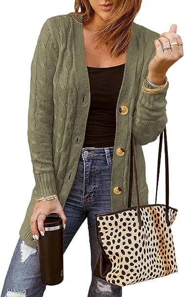 Dokotoo Womens 2023 Winter Button Down Chunky Cable Knit Sweaters Cardigans Coats Outerwear S-XXL