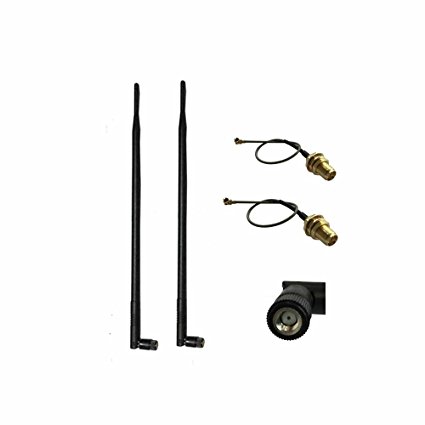 HUACAM HCM19 2 x 2.4GHz 9dBi Indoor Omni-directional Antenna 802.11n/b/g RP-SMA Male Connector   2 x 35cm U.FL Mini PCI to RP-SMA Pigtail Antenna WiFi Cable