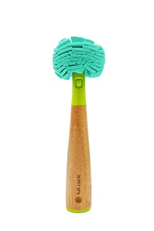 Full Circle FC14109G Crystal Clear Bamboo Handle Glassware & Dish Cleaning Sponge, Brush, Green