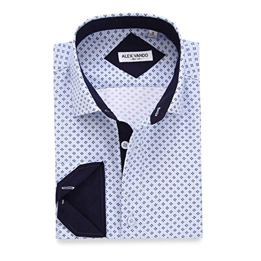 Alex Vando Mens Printed Dress Shirts Long Sleeve Regular Fit Casual Button Down Collar Shirt