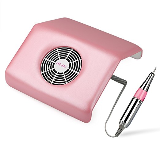 Belle Electric Nail Drill Machine Embedded Nail Dust Collector Vaccum All-in-One Manicure Pedicure Machine for Acrylic Gel Natural Nails & Anti-Scald Handpiece (Pink)