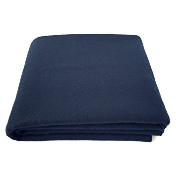 EKTOS 100% Wool Blanket, Navy Blue, Warm & Heavy 5.5 lbs, Large Washable 66"x90" Size, Perfect for Outdoor Camping, Survival & Emergency Preparedness Use