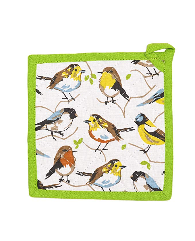 Mayfair Linen 100% Cotton Pot Holder, 8 - inch by 8 - inch Designed in France (Birdie)