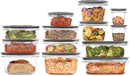 Rubbermaid 2108373 Meal Prep Premier Food Storage Container, 28 Piece Set, Grey