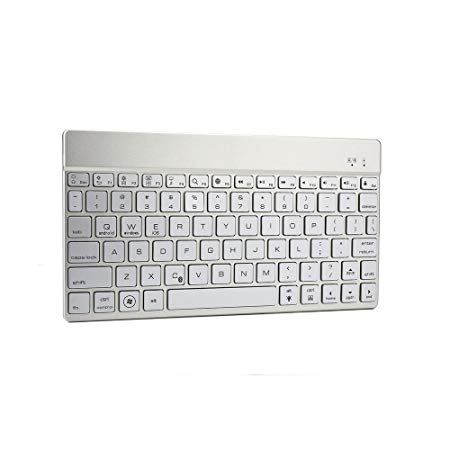 7-12'' inch tablet keyboard, COOPER AURORA 7-Color Backlight LED Bluetooth Premium Wireless Universal Portable Keyboard with Laptop Keys, Rechargeable Battery for iOS, Android, Windows & Mac (Silver)