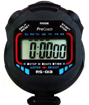 ProCoach Sports Stopwatch Timer RS-013 - Water Resistant Large Display 8226 with Date Time and Alarm Function 8226 Ideal for Sports Coaches and Referees