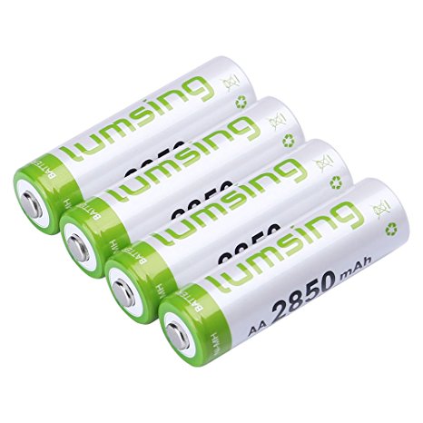 Lumsing AA Rechargable Batteries 4-Pack High Capacity AA 2850mAh Ni-MH With Battery Storage Box