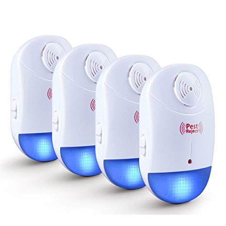 Ultrasonic Pest Reject - 4 PCS Home Pest Control Ultrasonic Electrical Plug in Reject for insects,Flies,Ants,Spiders,Roaches,Mice,Non-toxic,Environment