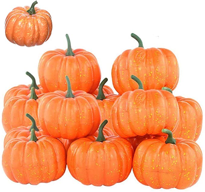 Rocutus 12 Pieces Mini Artificial Pumpkins,Lifelike Simulation Mini Pumpkins Fall Mini Artificial Pumpkins,Halloween Thanksgiving Autumn Theme Party Decorations Mini Pumpkins (Orange)