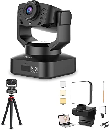 4K PTZ Webcam Kits, NexiGo N990 (Gen 2) UHD 2160P Webcam with 5X Digital Zoom, Sony Starvis Sensor, Position Preset, Upgraded Video Conference Lighting, Flexible Mini Tripod, for Skype/Teams/Zoom