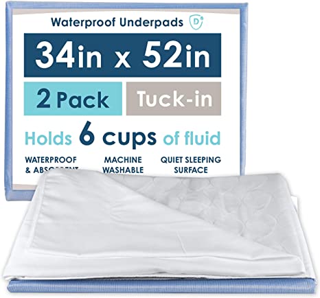 Pack of 2 Washable Waterproof Mattress Sheet Protector Bed Underpad - Large 36 x 54 inches with Tuck-Ins