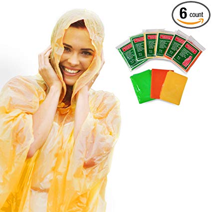 Always Prepared Lightweight Rain Poncho with Hood (6 Ponchos- BOGO) Waterproof Gear for Family, Travel, Camping, Hiking, Fishing, and Outdoors - Emergency Survival Cover Shelter