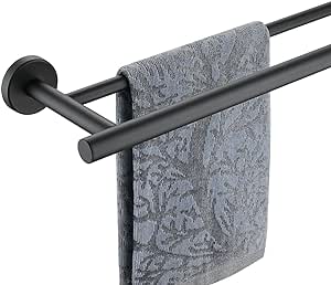 JQK Black Double Towel Bar, 16 Inch 304 Stainless Steel Thicken 0.8mm Towel Rack Bathroom, Towel Holder Matte Black Wall Mount, Total Length 19.16 Inch, TB100L16-PB