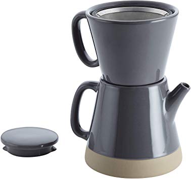 Rachael Ray Ceramic Pour-Over Coffee Set, 5-Cup, Dark Sea Salt Gray