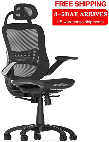 Ergonomic Mesh Office Chair, Komene Swivel Home Desk Chairs High Back Computer Task Chairs with Adjustable, Backrest, Headrest, Armrest and Seat Height for Conference Room Executive Chairs